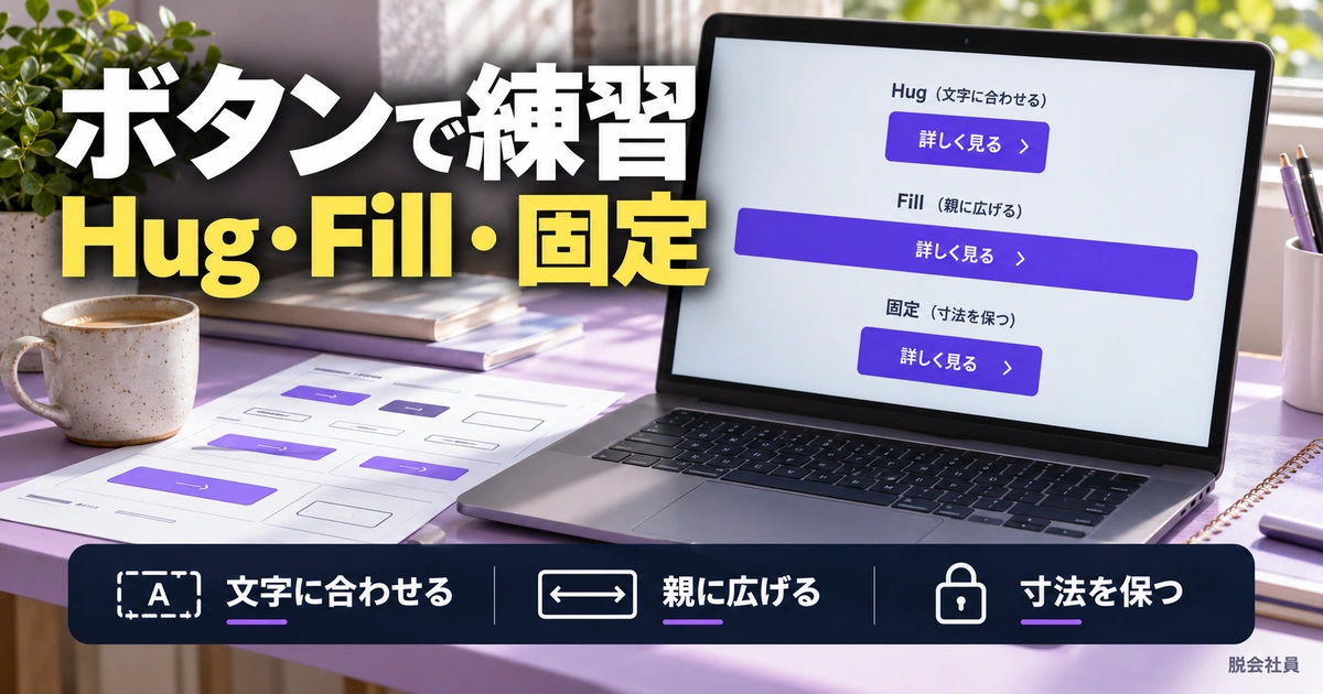 ボタンで練習。Hug・Fill・固定を説明する生成イメージ