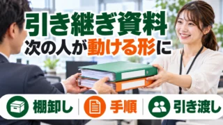 引き継ぎ資料：次の人が動ける形にを写真と図解で説明する生成イメージ