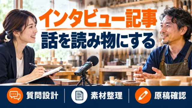 インタビュー記事：話を読み物にするを写真と図解で説明する生成イメージ