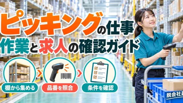 ピッキングの仕事：作業と求人の確認ガイドを写真と図解で説明する生成イメージ