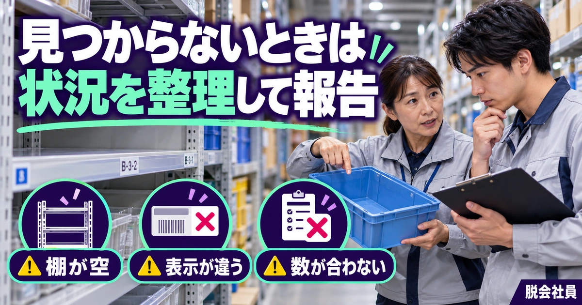 見つからないときは:状況を整理して報告を写真と図解で説明する生成イメージ