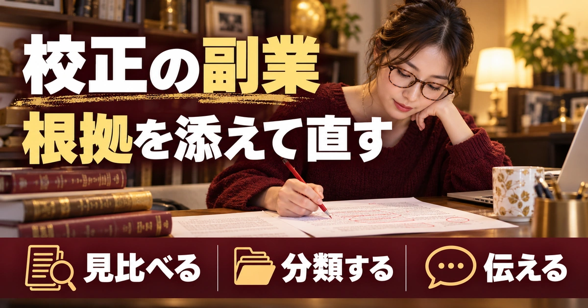 校正の副業：根拠を添えて直すを写真と図解で説明する生成イメージ