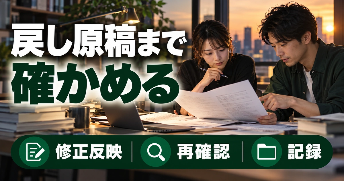 戻し原稿まで:確かめるを写真と図解で説明する生成イメージ
