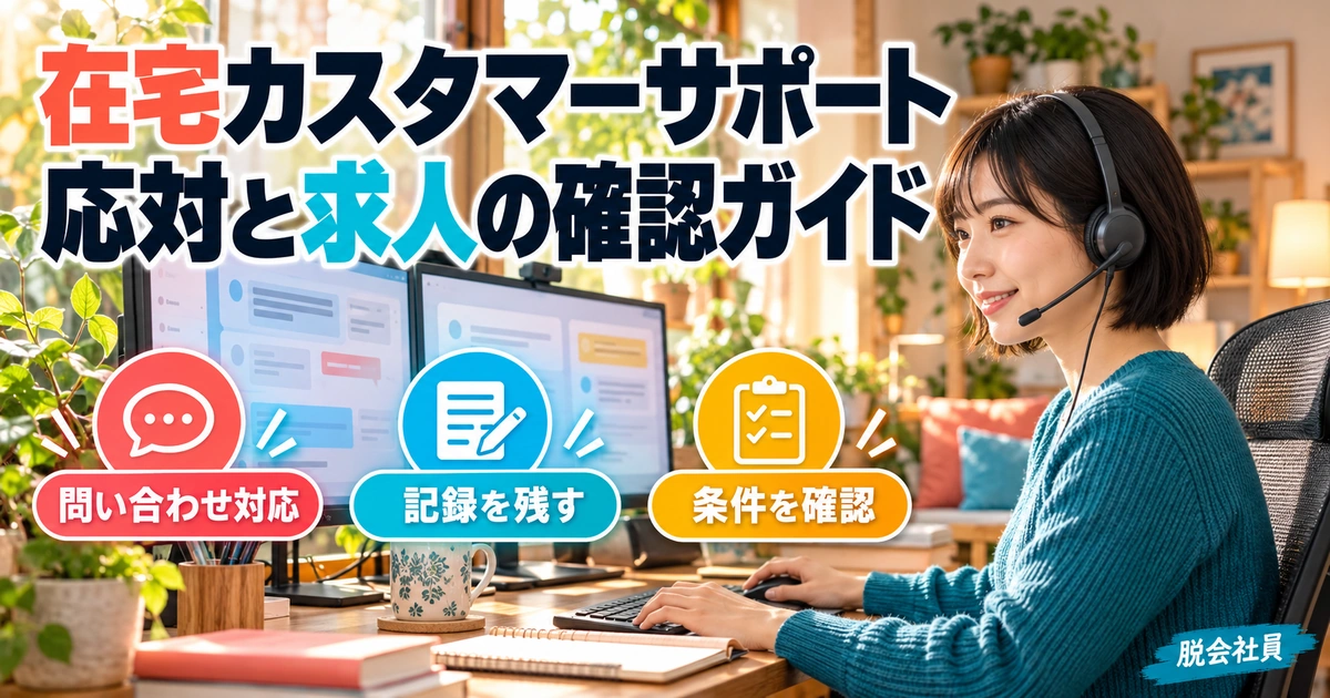 在宅カスタマーサポート：応対と求人の確認ガイドを写真と図解で説明する生成イメージ
