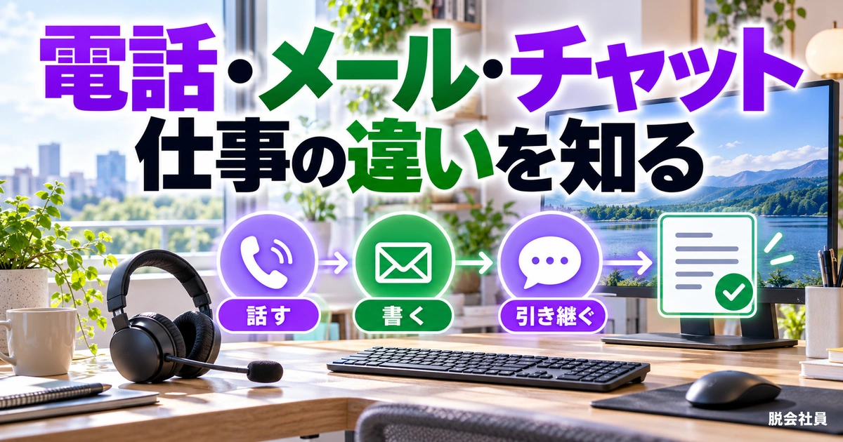 電話・メール・チャット:仕事の違いを知るを写真と図解で説明する生成イメージ