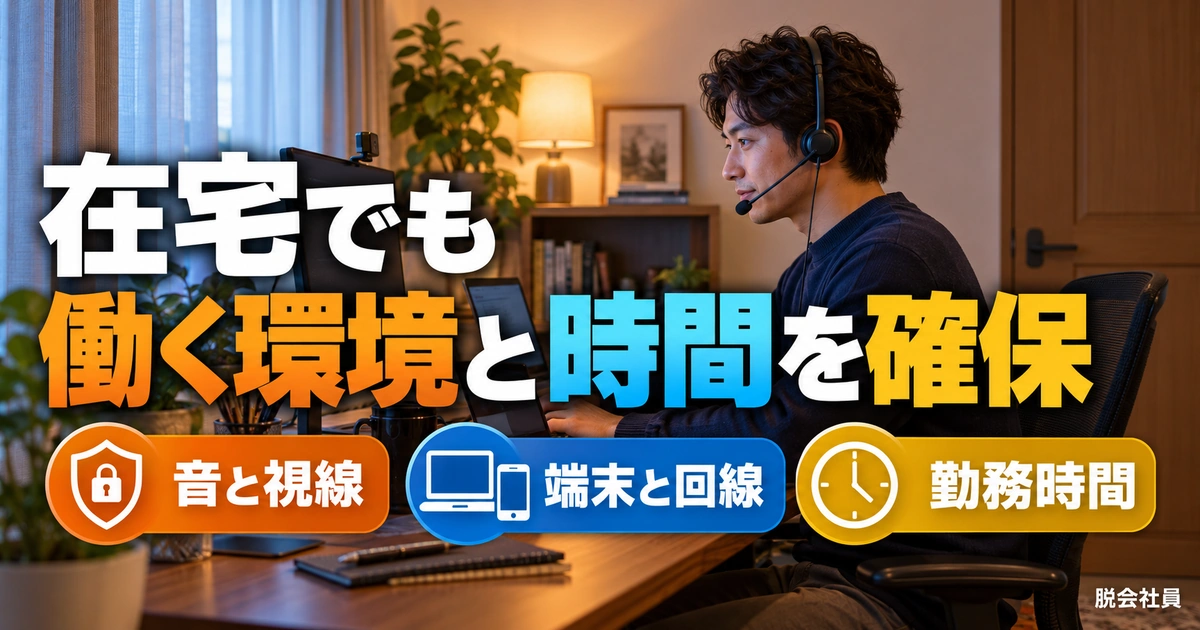 在宅でも:働く環境と時間を確保を写真と図解で説明する生成イメージ