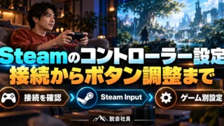 Steamのコントローラー設定。接続からボタン調整までを説明する生成イメージ
