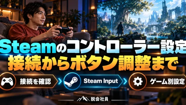 Steamのコントローラー設定。接続からボタン調整までを説明する生成イメージ