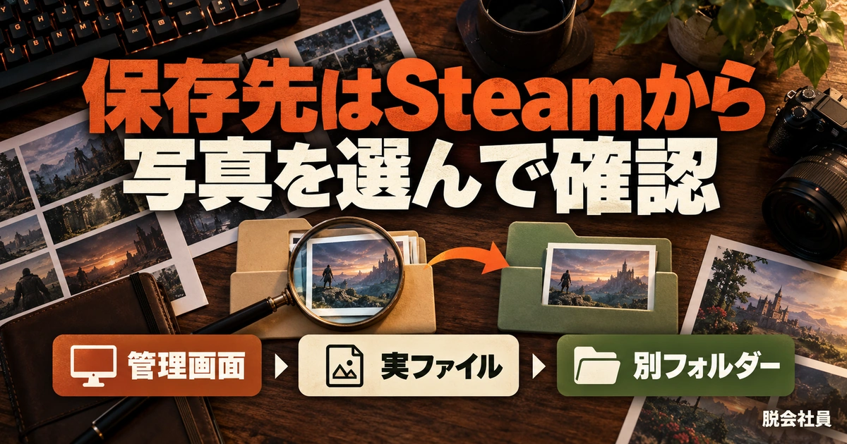 保存先はSteamから。写真を選んで確認を説明する生成イメージ