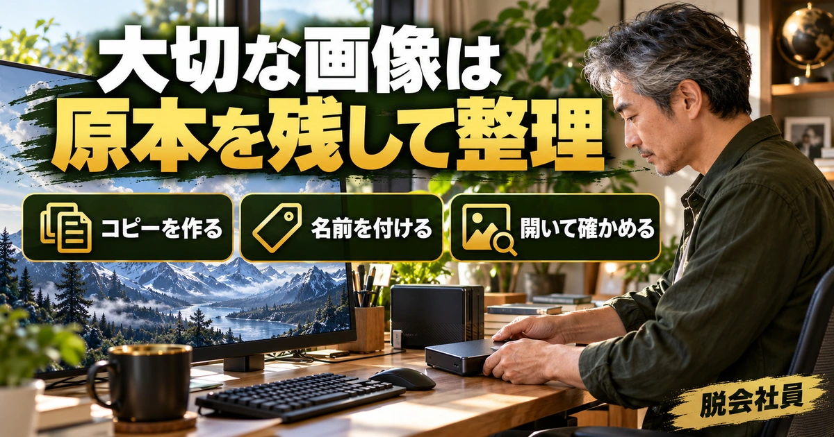 大切な画像は。原本を残して整理を説明する生成イメージ