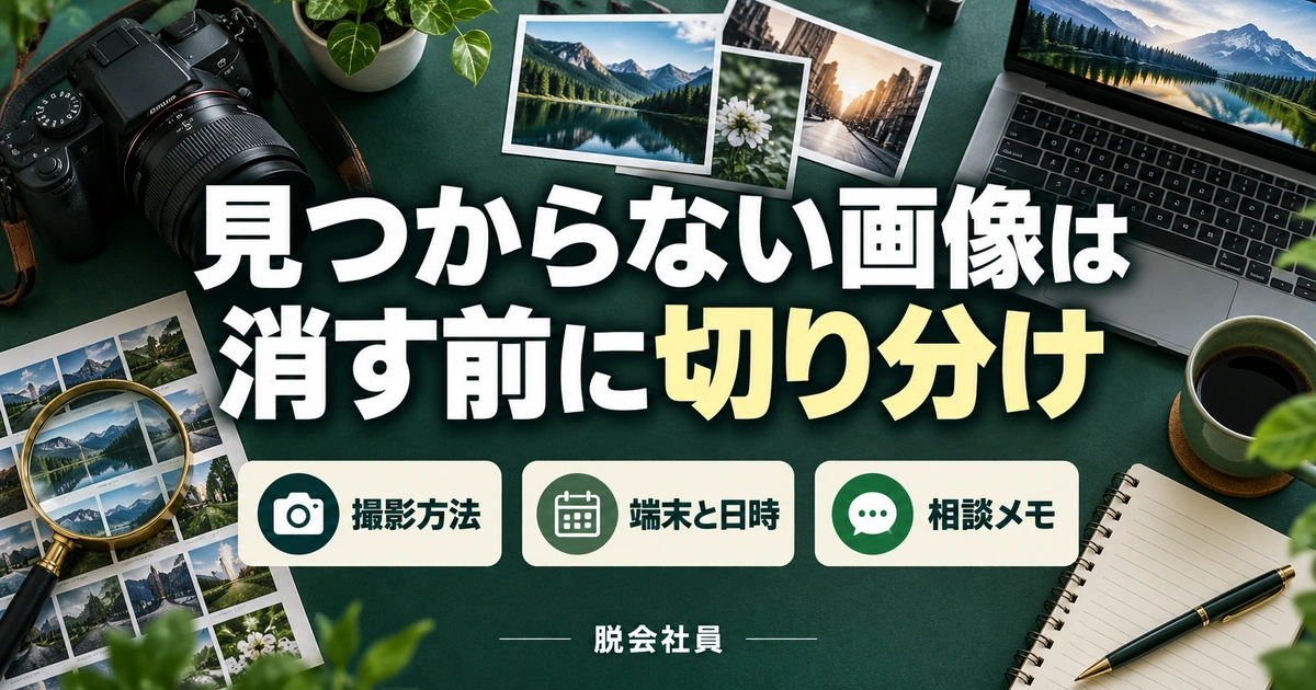 見つからない画像は。消す前に切り分けを説明する生成イメージ