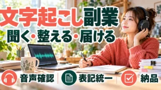 文字起こし副業：聞く・整える・届けるを写真と図解で説明する生成イメージ