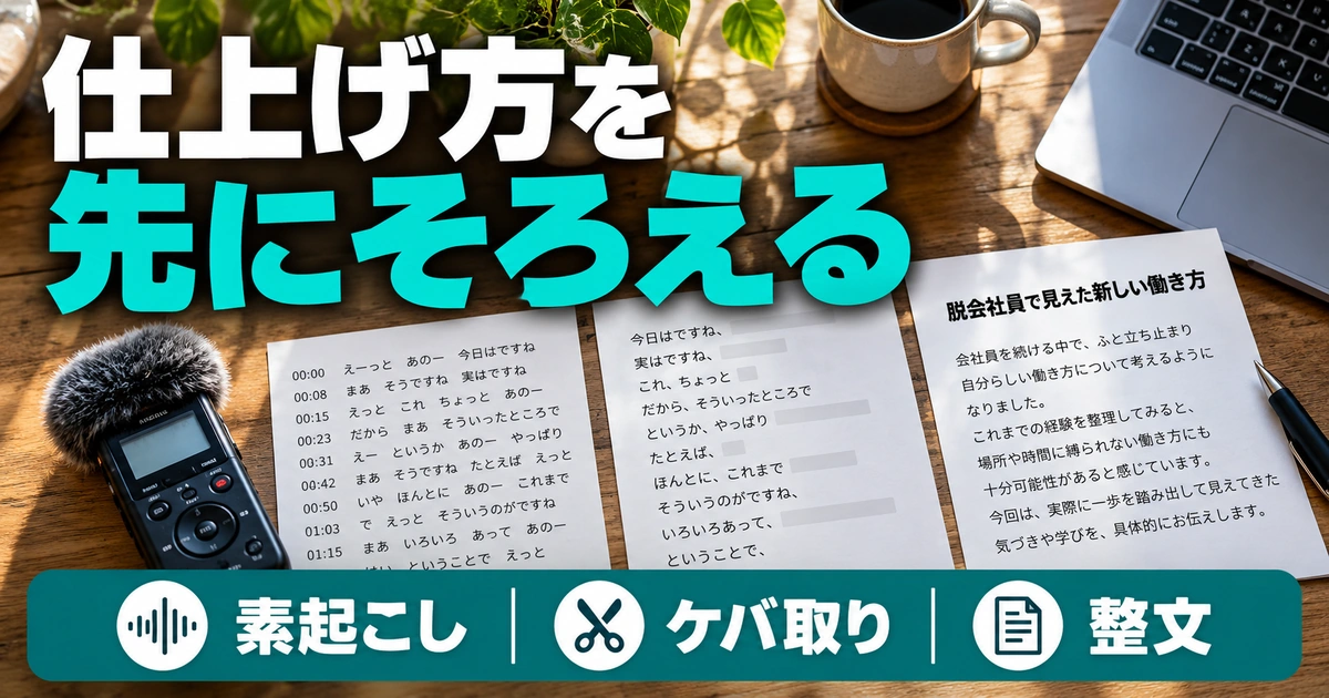 仕上げ方を:先にそろえるを写真と図解で説明する生成イメージ