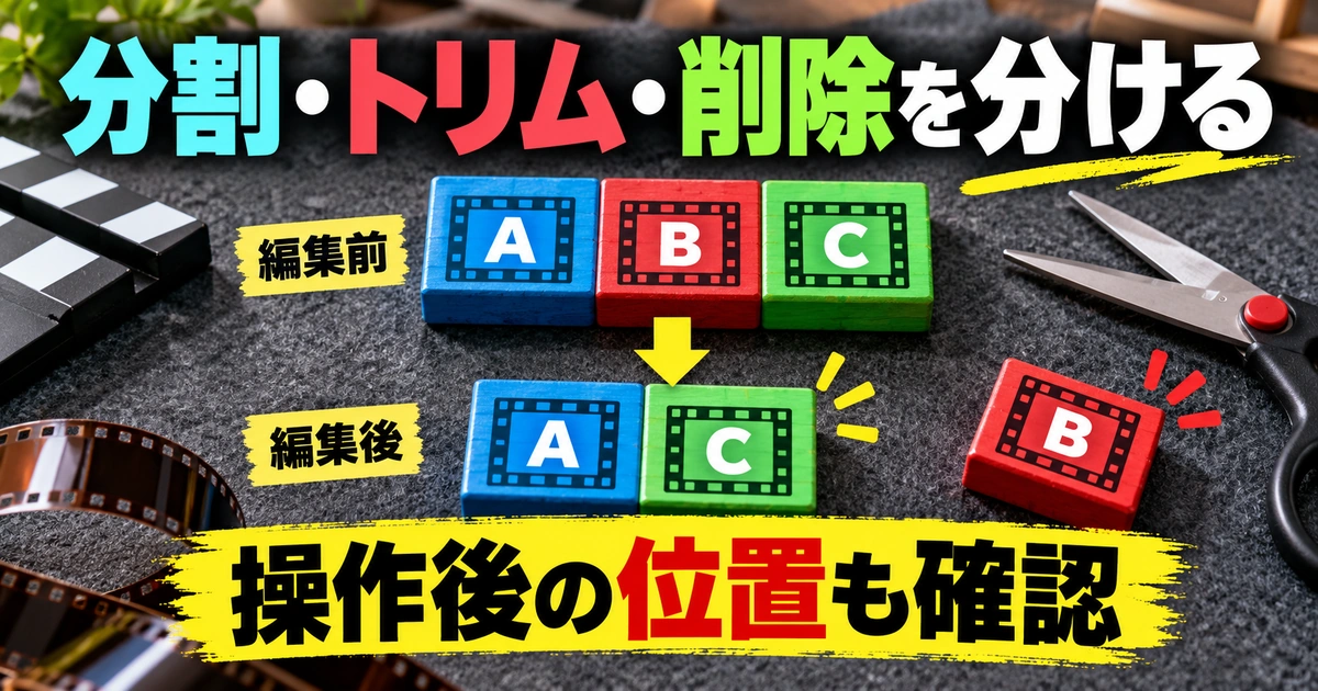 A・B・CのうちBを除きAとCをつなぐカット工程の図解