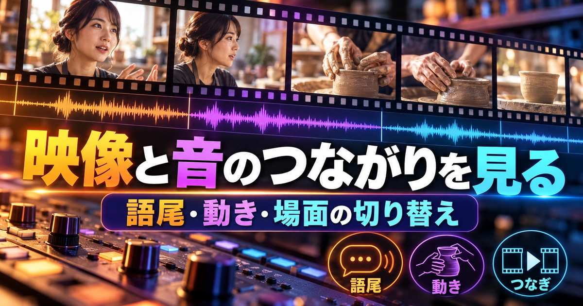 映像と音声の境目や語尾・動きを確認するイメージ