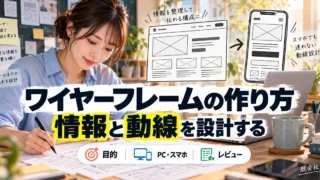 ワイヤーフレームの作り方。情報と動線を設計するを説明する生成イメージ