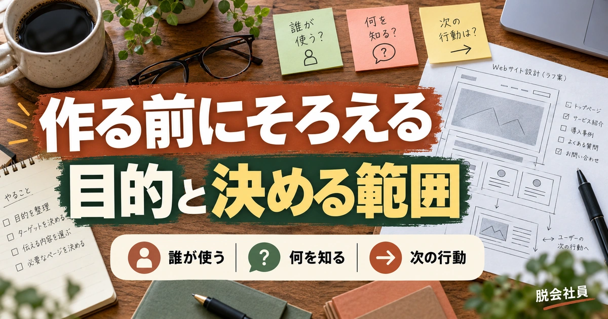 作る前にそろえる。目的と決める範囲を説明する生成イメージ