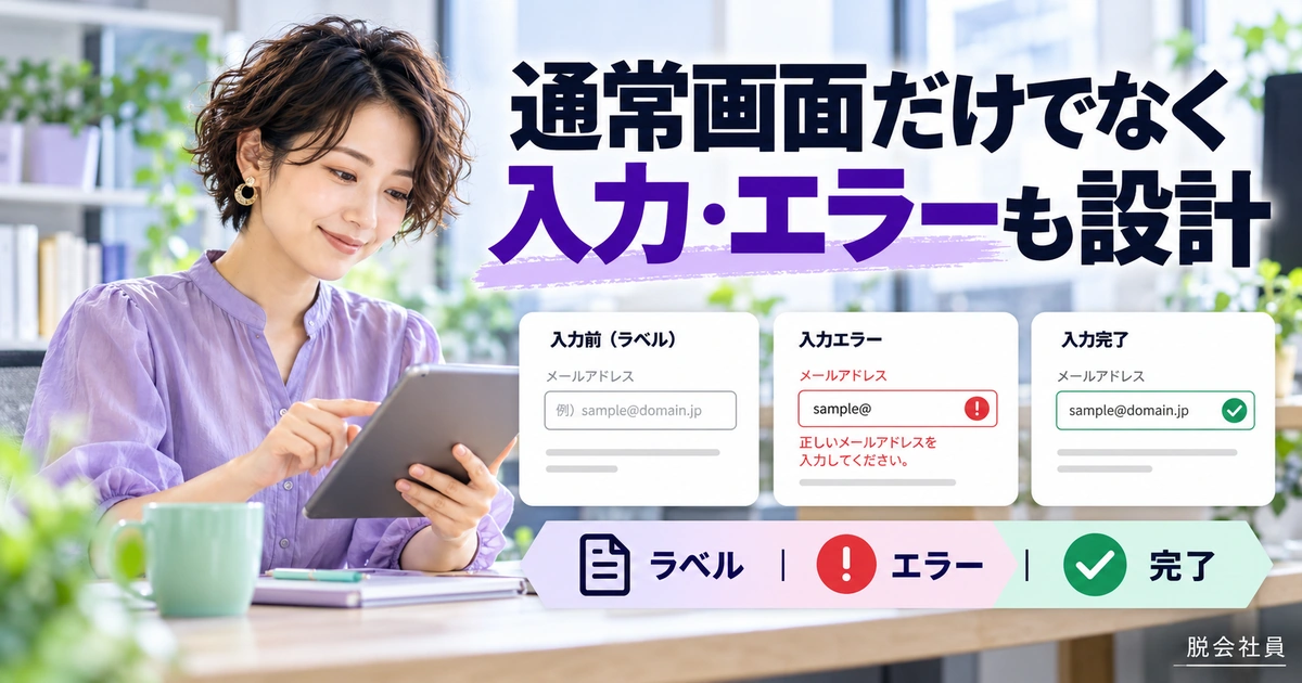 通常画面だけでなく。入力・エラーも設計を説明する生成イメージ