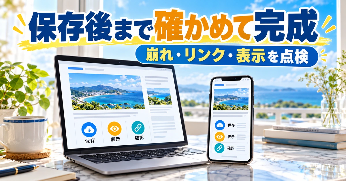 パソコンとスマートフォンで保存後の表示を確認するイメージ