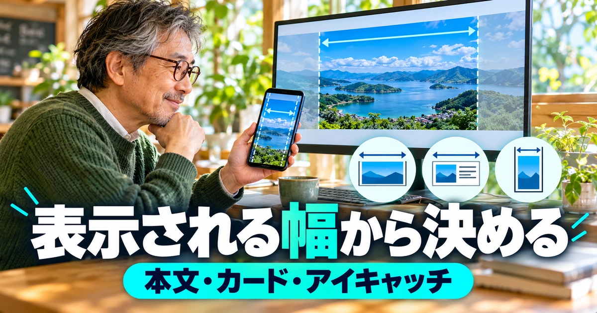 パソコンとスマートフォンの表示幅から画像を選ぶイメージ