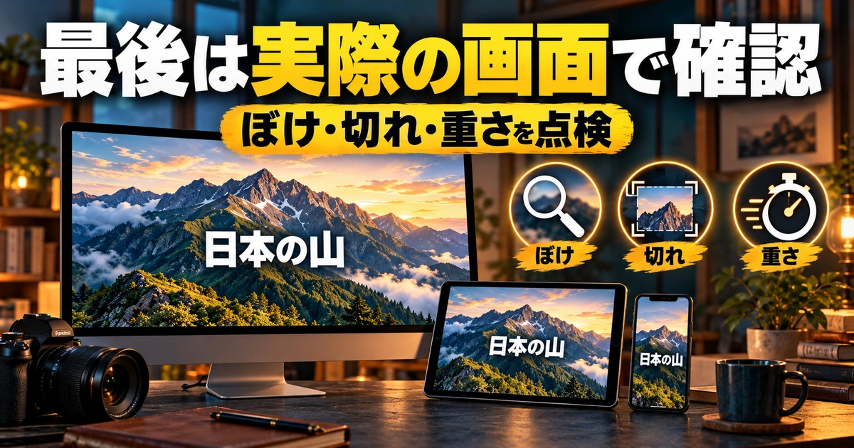 複数端末で画像のぼけ・切れ・読み込みを点検するイメージ