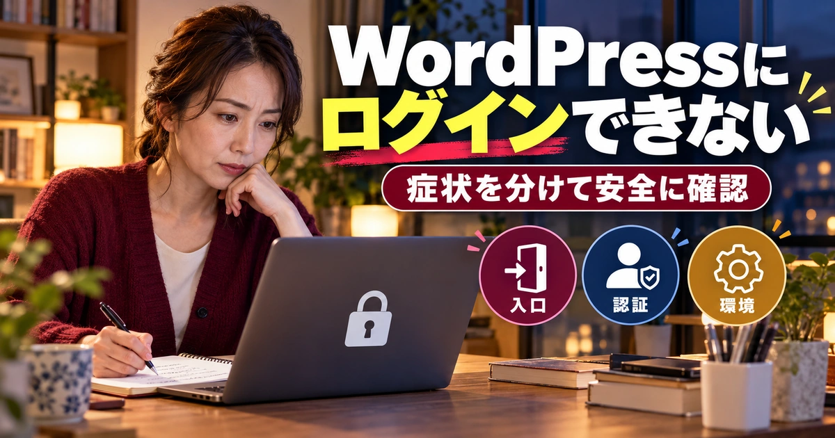 WordPressへログインできない状況を入口・認証・環境に分けて確認するイメージ