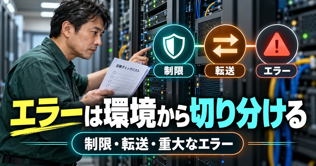 アクセス制限・転送・重大なエラーをサーバー環境から確認するイメージ