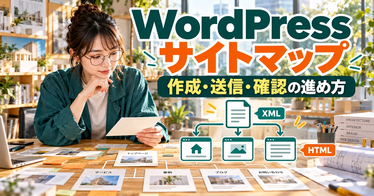 WordPressサイトマップの作成・送信・確認を順に進めるイメージ