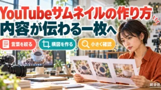 YouTubeサムネイルの作り方。内容が伝わる一枚へを説明する生成イメージ
