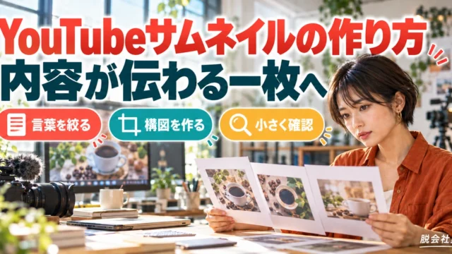 YouTubeサムネイルの作り方。内容が伝わる一枚へを説明する生成イメージ