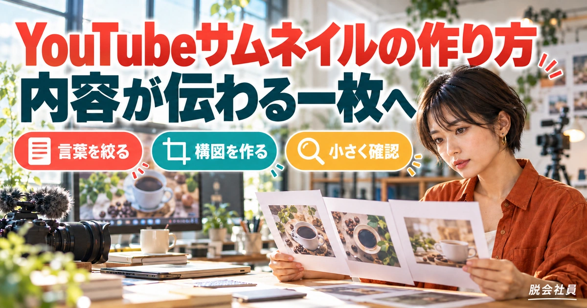 YouTubeサムネイルの作り方。内容が伝わる一枚へを説明する生成イメージ
