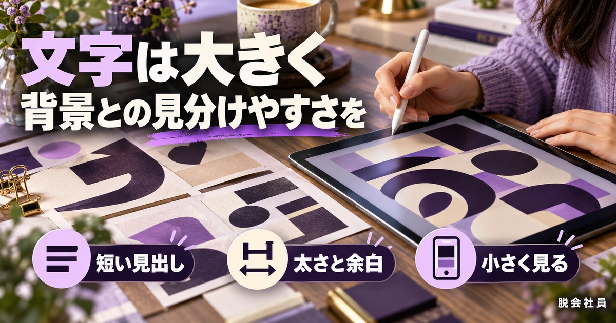 文字は大きく。背景との見分けやすさをを説明する生成イメージ