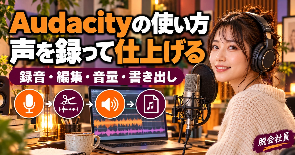 Audacityの使い方。声を録って仕上げるを説明する生成イメージ