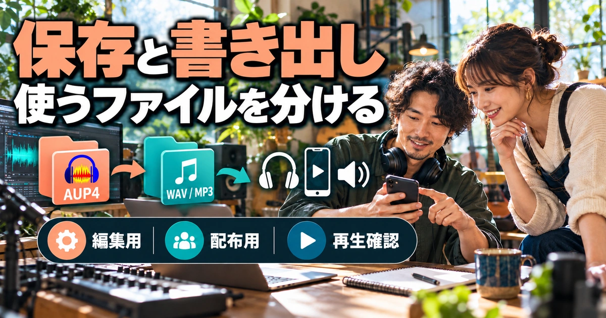 保存と書き出し。使うファイルを分けるを説明する生成イメージ