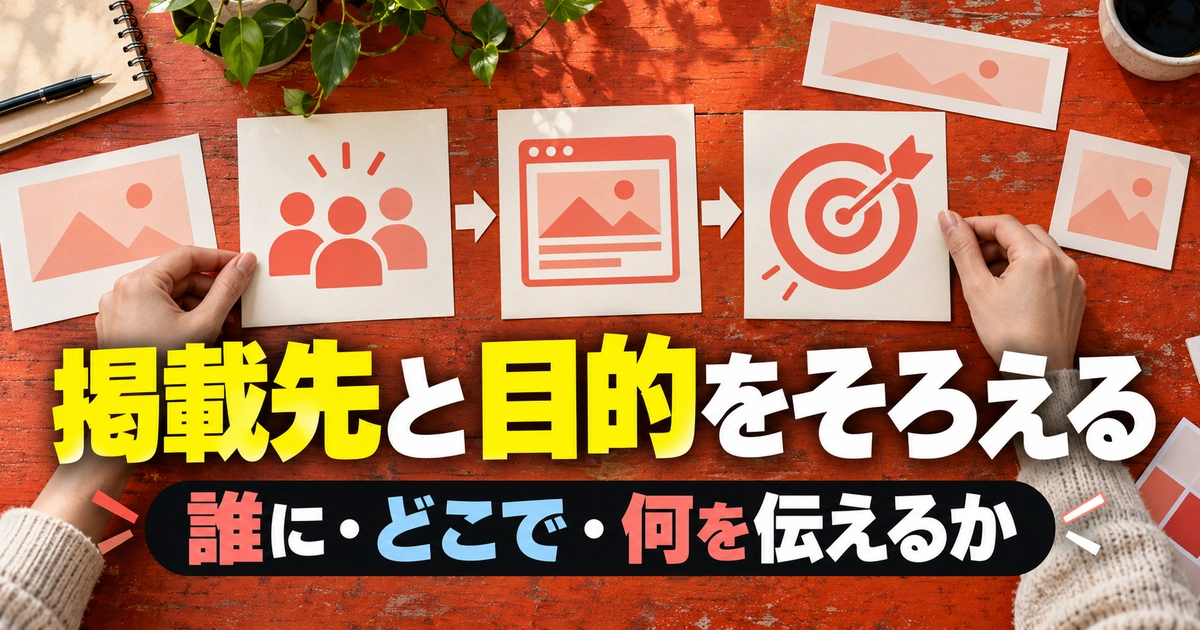 掲載先と目的をそろえるを説明する生成イメージ