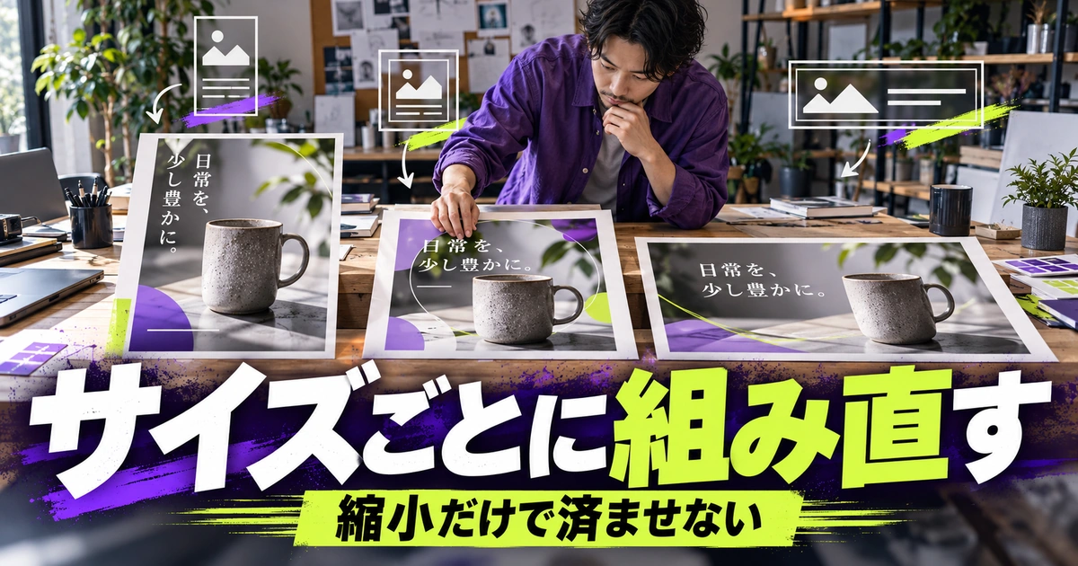 サイズごとに組み直すを説明する生成イメージ