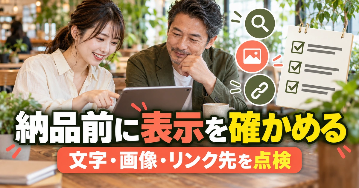 納品前に表示を確かめるを説明する生成イメージ