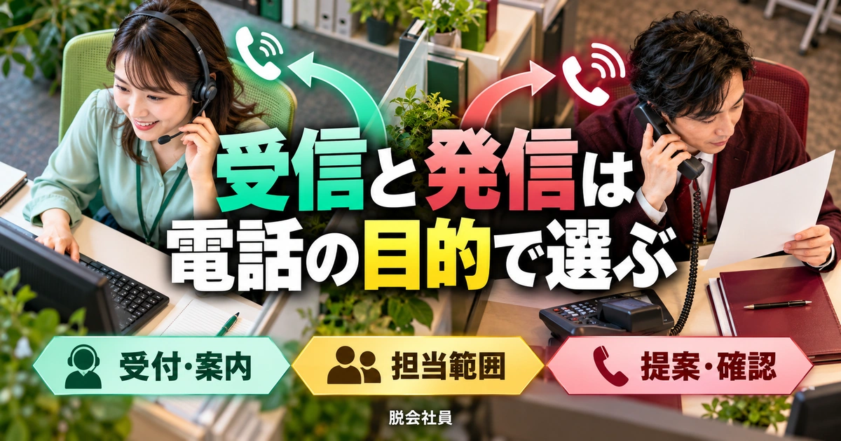 受信と発信は：電話の目的で選ぶを写真と図解で説明する生成イメージ