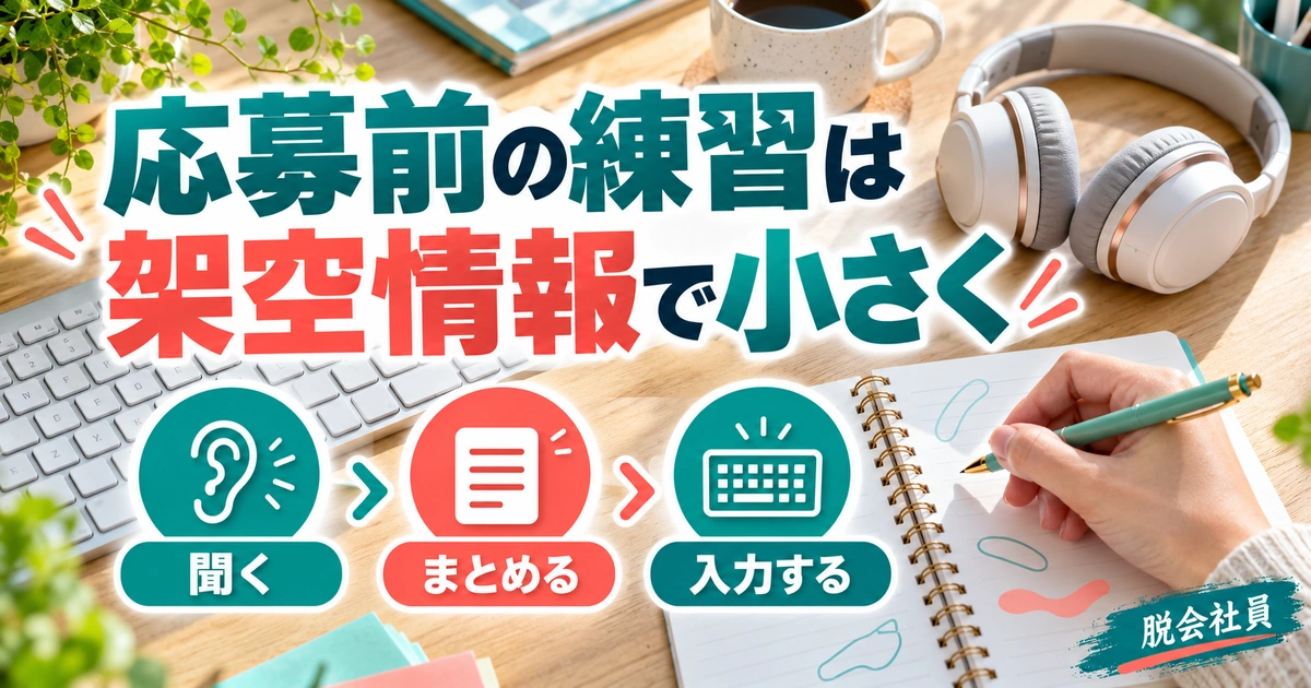 応募前の練習は：架空情報で小さくを写真と図解で説明する生成イメージ