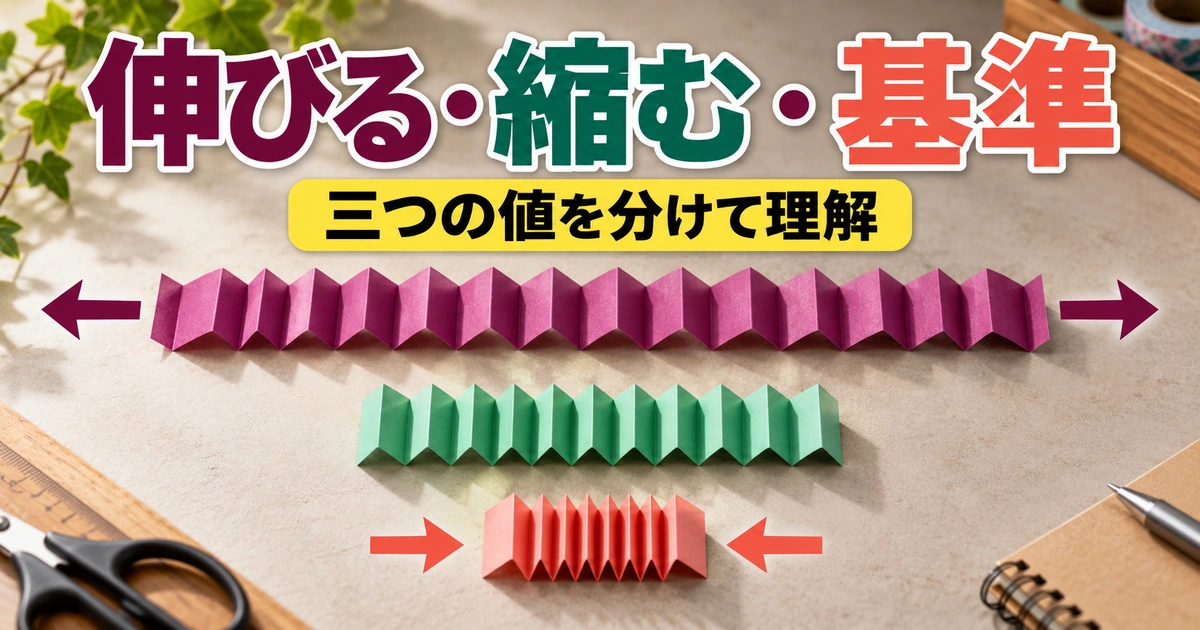 伸びる・縮む・基準を説明する生成イメージ