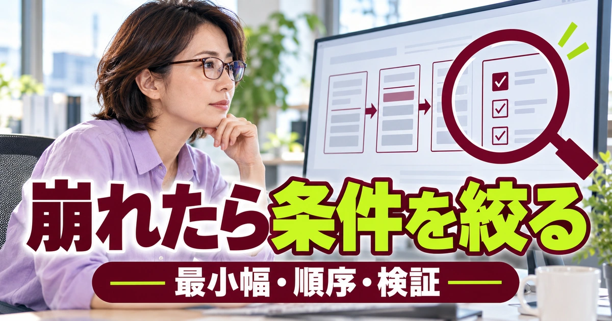 崩れたら条件を絞るを説明する生成イメージ
