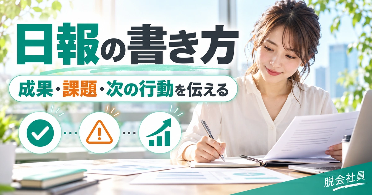日報の書き方を写真と図解で説明する生成イメージ