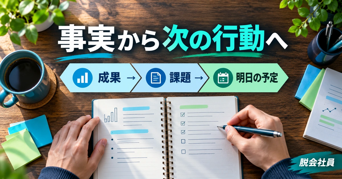 事実から次の行動へを写真と図解で説明する生成イメージ