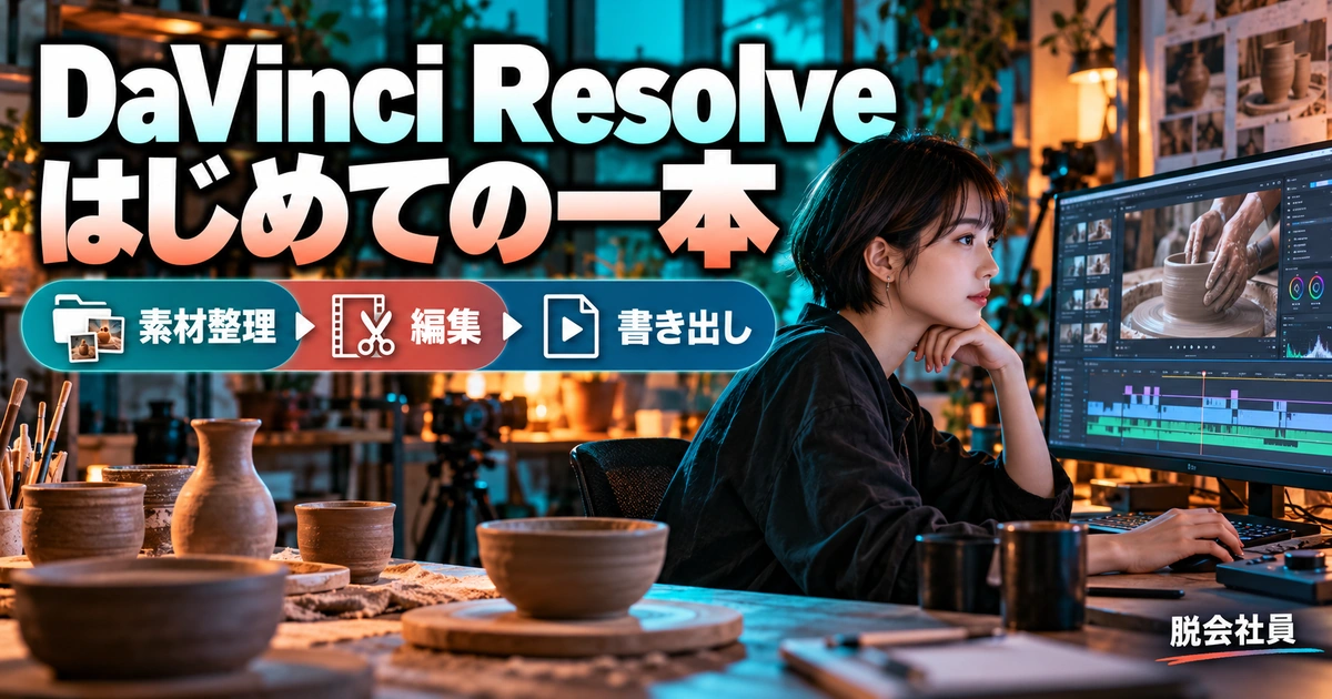 DaVinci Resolve。はじめての一本を説明する生成イメージ