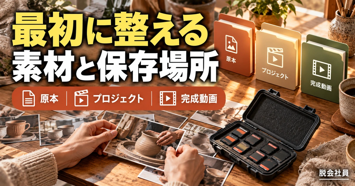 最初に整える。素材と保存場所を説明する生成イメージ