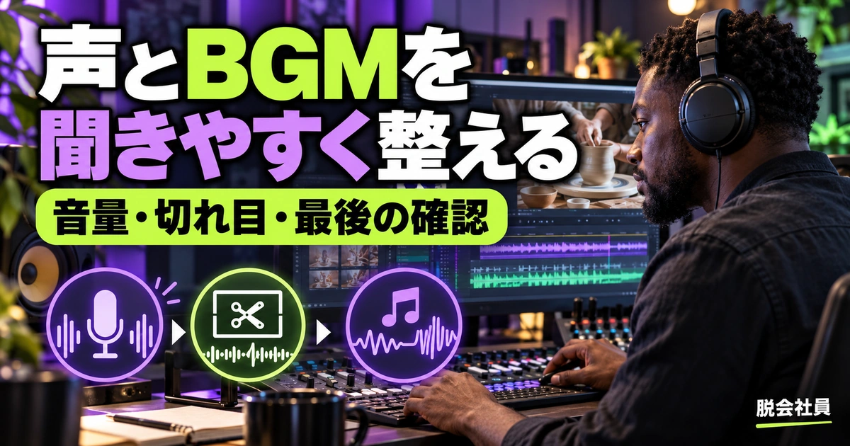声とBGMを。聞きやすく整えるを説明する生成イメージ
