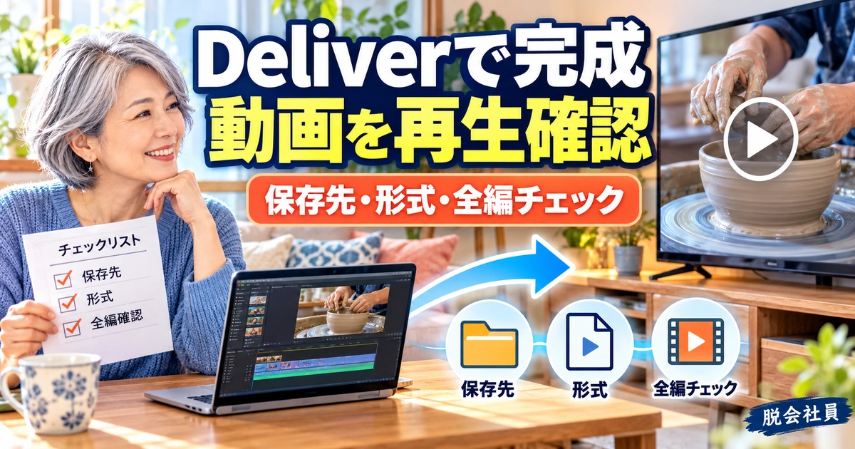 Deliverで完成。動画を再生確認を説明する生成イメージ