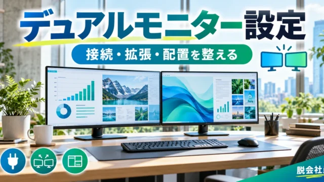 デュアルモニター設定を写真と図解で説明する生成イメージ