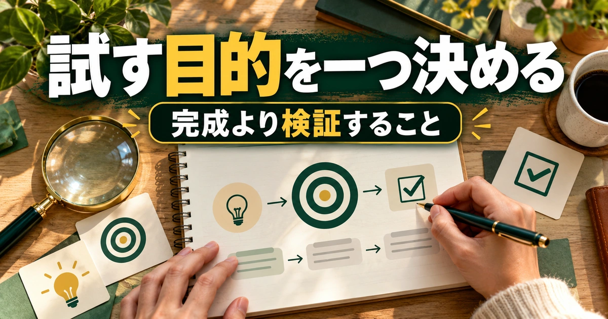 試す目的を一つ決めるを説明する生成イメージ