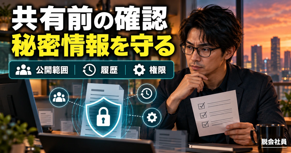 共有前の確認。秘密情報を守るを説明する生成イメージ